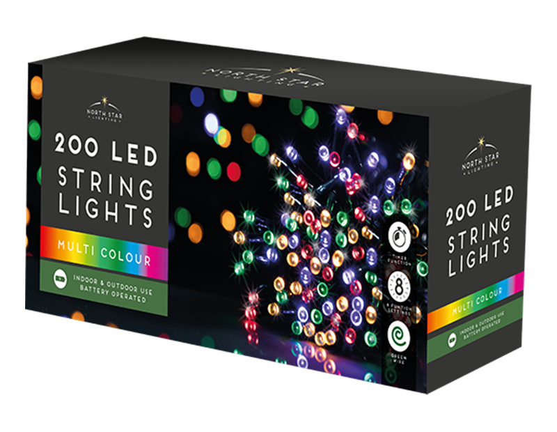 200 Led Battery Operated Lights - Multicoloured
