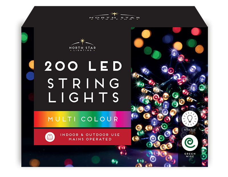 200 Led Mains Operated Christmas Lights - Multicoloured