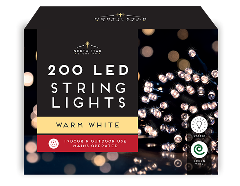 200 Led Mains Operated Christmas Lights - Warm White