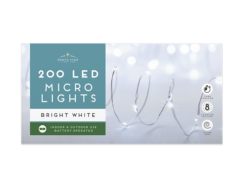 200 Micro Led Battery Operated Lights - Bright White