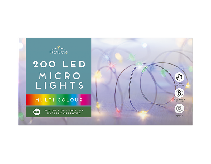 200 Micro Led Battery Operated Lights - Multicoloured