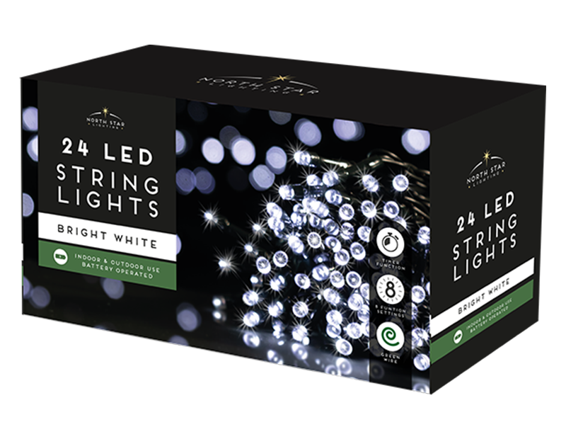 24 LED Battery Operated Timer Lights - Bright White