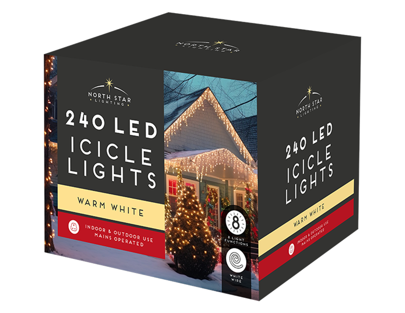 240 Led Mains Operated Icicles Lights - Warm White