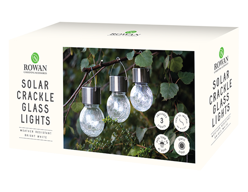 3 Solar Crackle Glass Hanging Lights Bright White