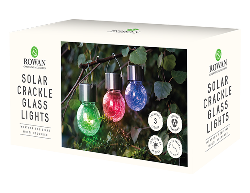 3 Solar Crackle Glass Hanging Lights Multicoloured