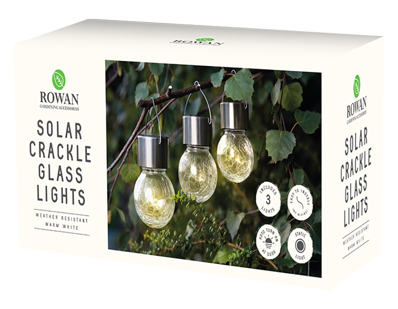 3 Solar Crackle Glass Hanging Lights Warm White