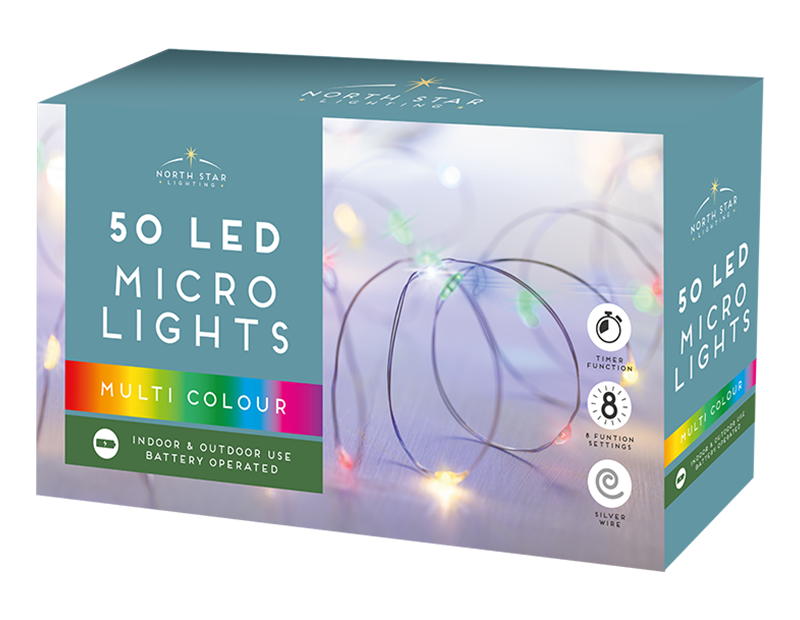 50 Led Battery Operated  Micro Lights - Multicoloured