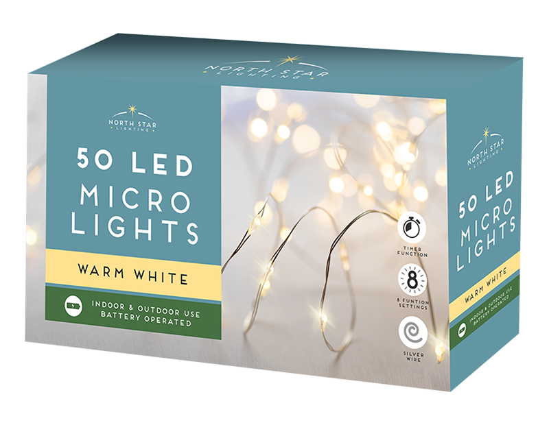 50 Led Battery Operated  Micro Lights - Warm White