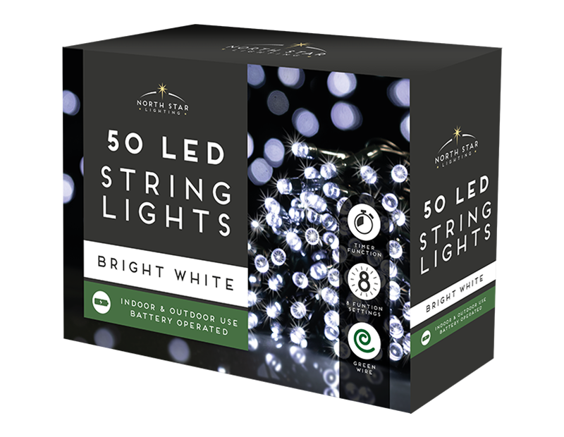 50 Led Battery Operated  Timelights - Bright White