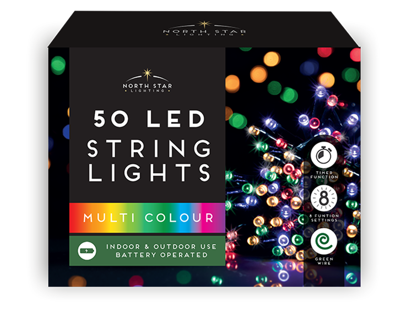 50 Led Battery Operated Timelights - Multicoloured