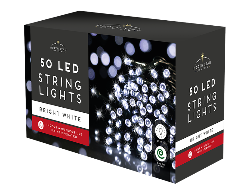 50 Led Mains Operated String Lights - Bright White