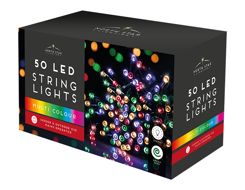 50 Led Mains Operated String Lights - Multicoloured