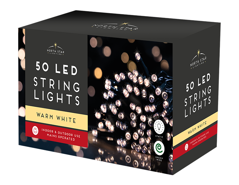 50 Led Mains Operated String Lights - Warm White