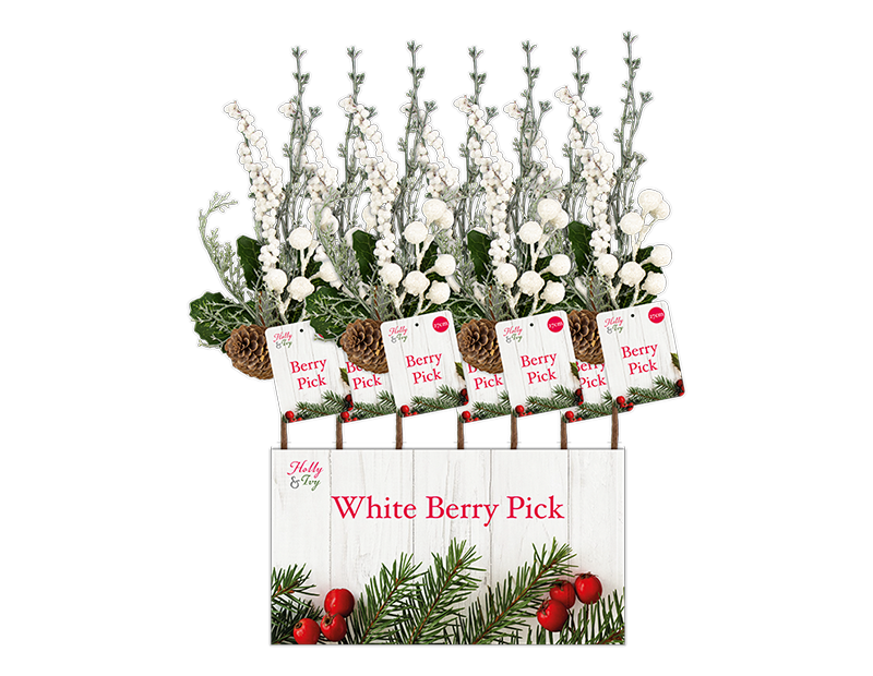 Artificial White Berry Pick 27cm PDQ