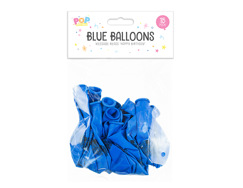 Blue Happy Birthday Balloons - 15 Pack