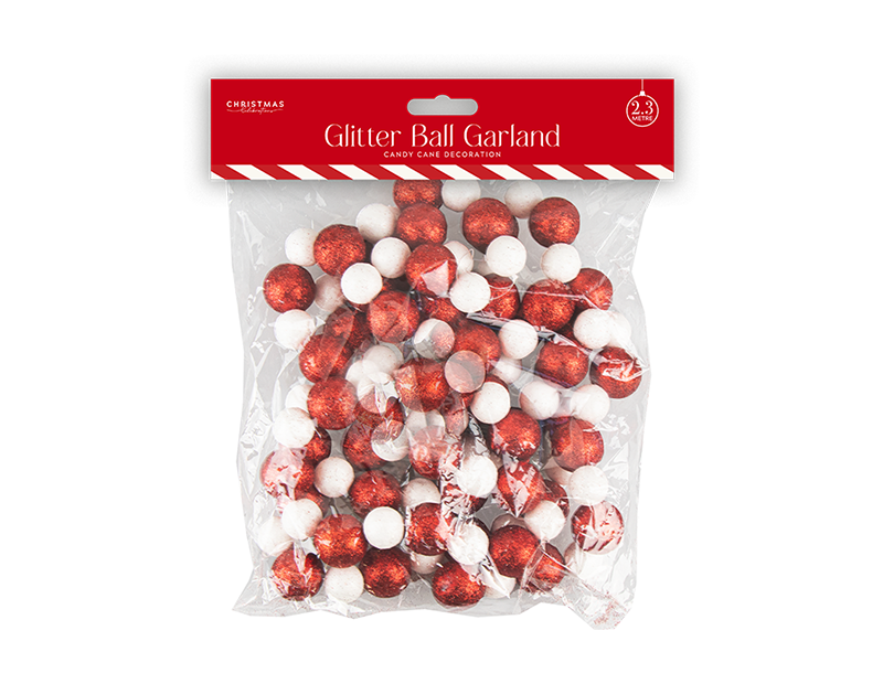 Wholesale Candy Cane Glitter Ball Garland 2.3M