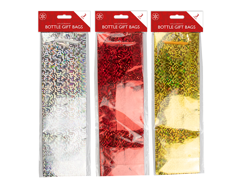 Christmas Holographic Bottle Bags - 3 Pack