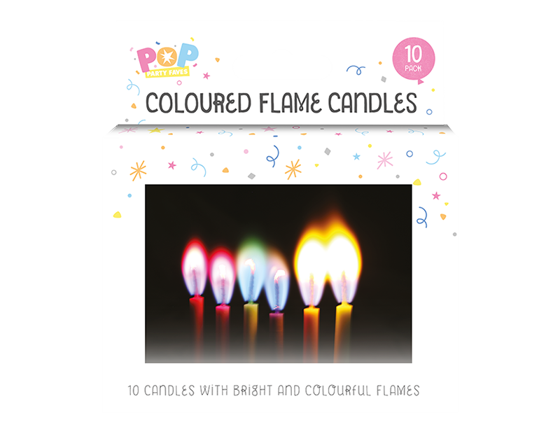 Coloured Flame Party Candles 10pk