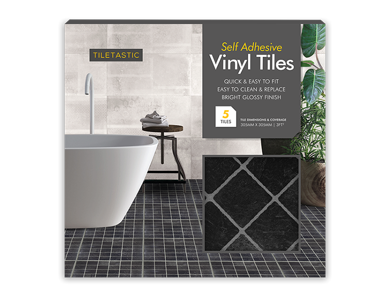 Wholesale Dark Square Adhesive Vinyl Floor Tiles 5pk