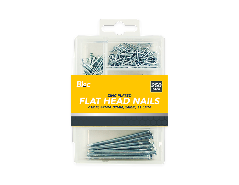 Assorted Flat Head Nails - 250 Pack