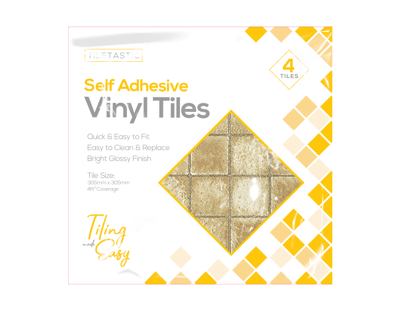 Stone Tile Self Adhesive Vinyl Floor Tiles - 4 Pack