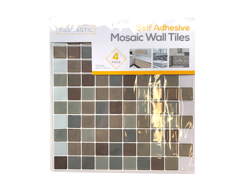 Brown Self Adhesive Mosaic Wall Tile - 4 Pack