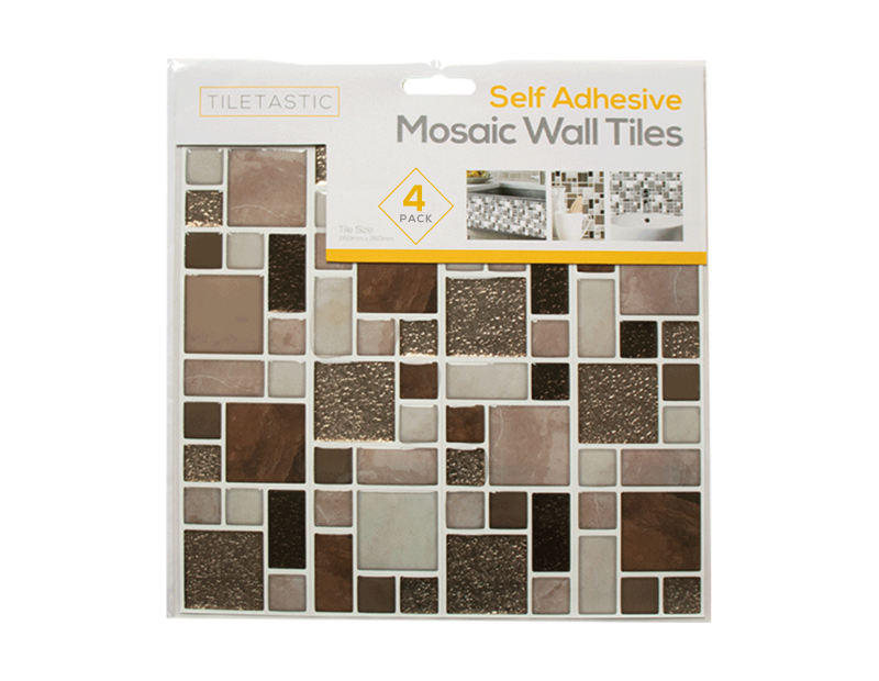Brown Glitter Self Adhesive Mosaic Wall Tile - 4 Pack