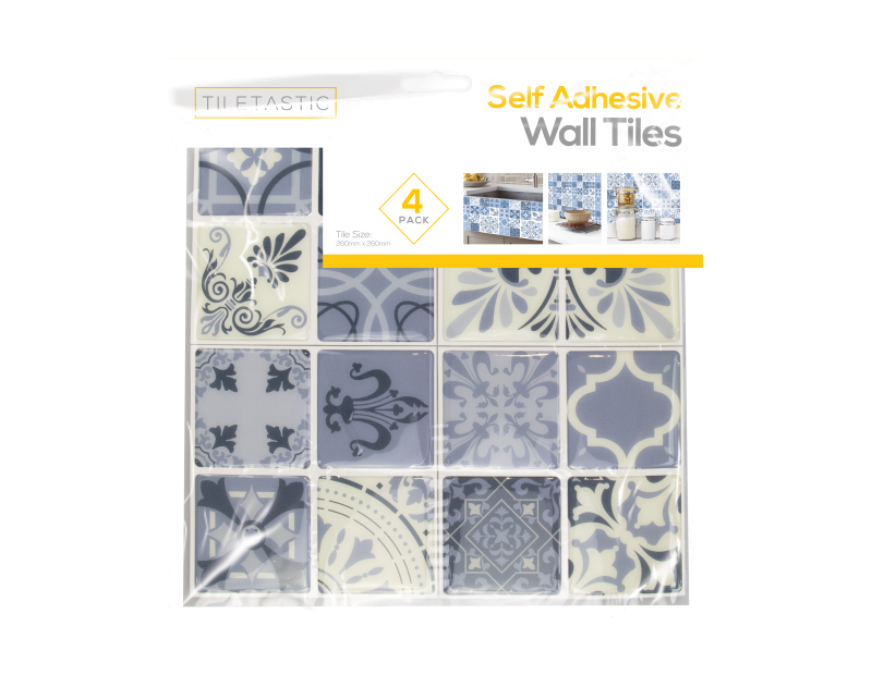 Blue Mosaic Patterned Self Adhesive Wall Tile - 4 Pack