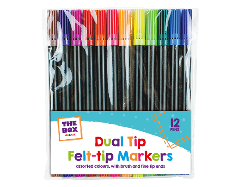 Dual Tip Felt Pens - 12 Pack
