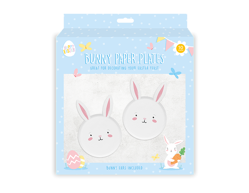Easter Bunny Paper Plates with Attachable Ears 10 Pack PDQ