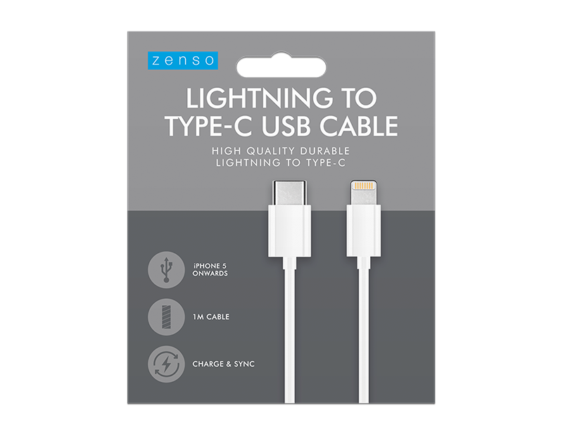 Type-C to Lightning White Cable 1M