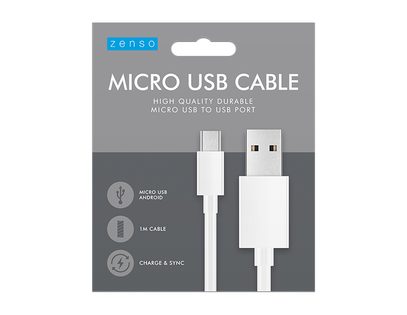 Micro to USB White Cable 1M