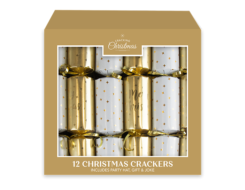 Family Christmas 12" Crackers 12pk Gold