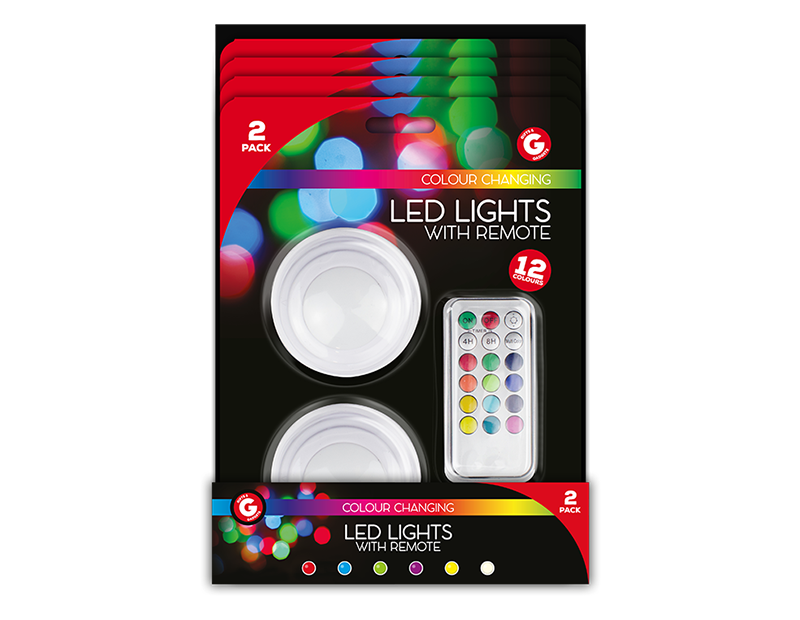 Remote Control Colour Changing LED Lights - 2 Pack PDQ