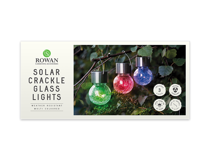 3 Solar Crackle Glass Hanging Lights Multicoloured