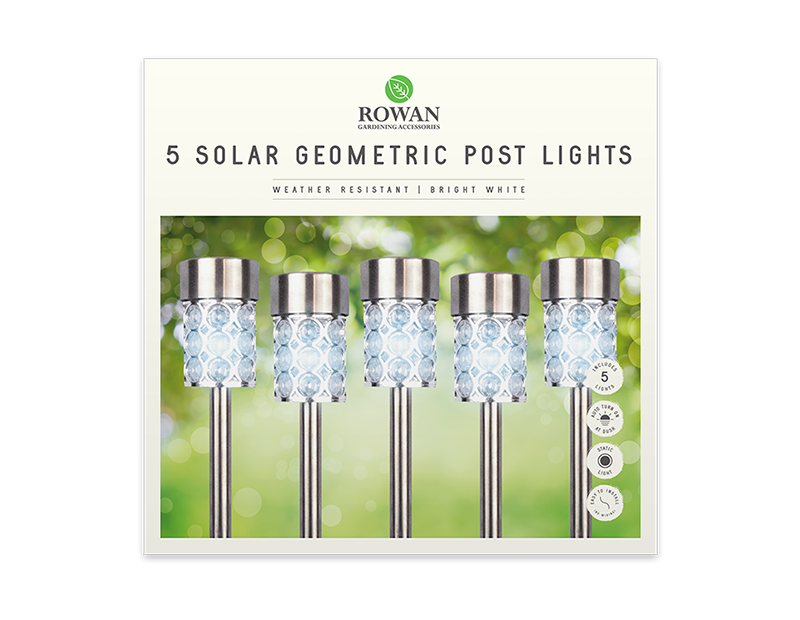 Geometric Bright White Solar Post Lights 5pk