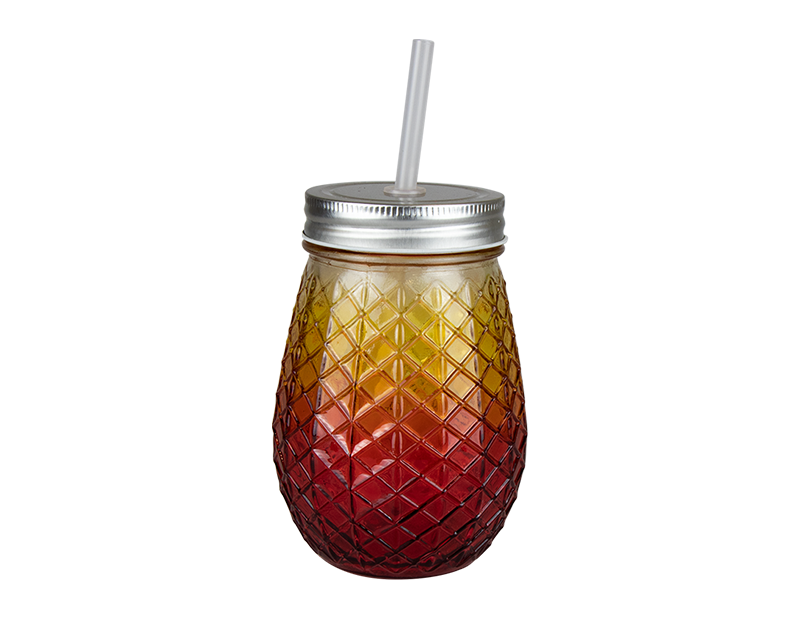 Glass Ombre Mason Jar With Straw 450ml