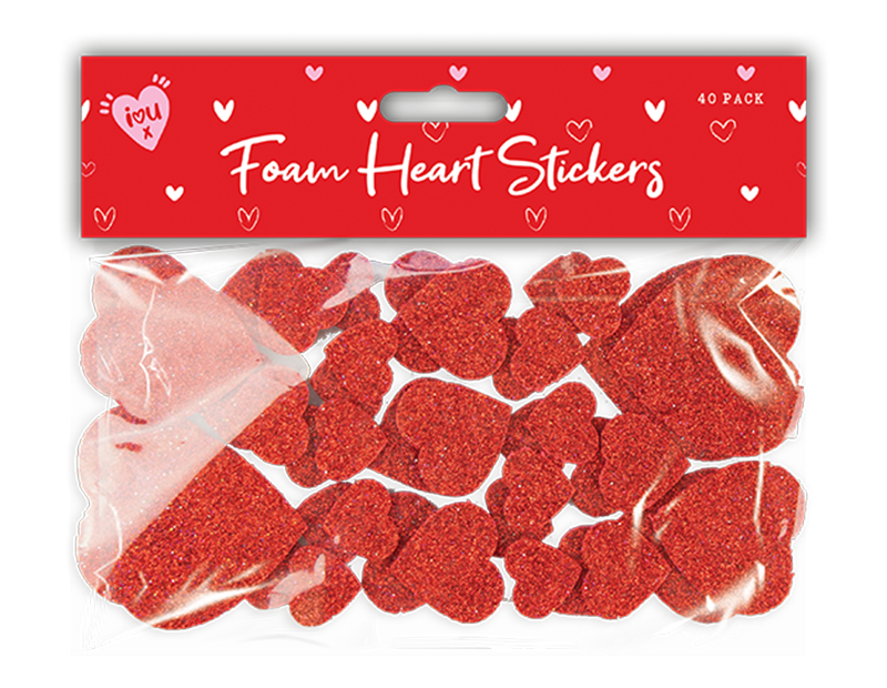 Glitter Foam Heart Stickers 40pk