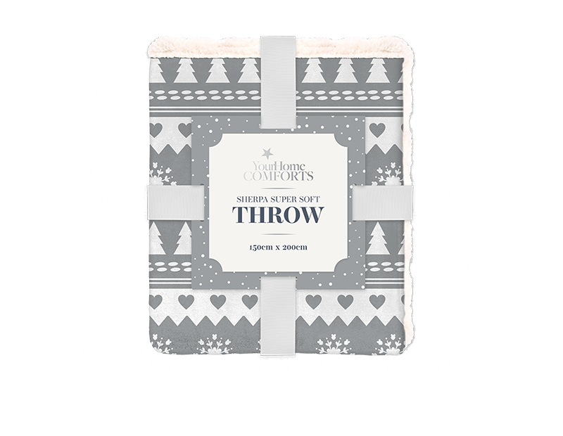 Grey Printed Sherpa Backing Throw 150x200cm