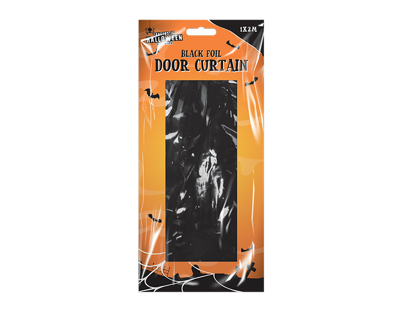 Black Foil Fringe Door Curtain 1x2m