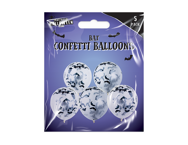 Wholesale 12" Bat Confetti Balloons 5pk