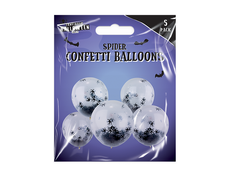 12" Spider Confetti Balloons 5pk