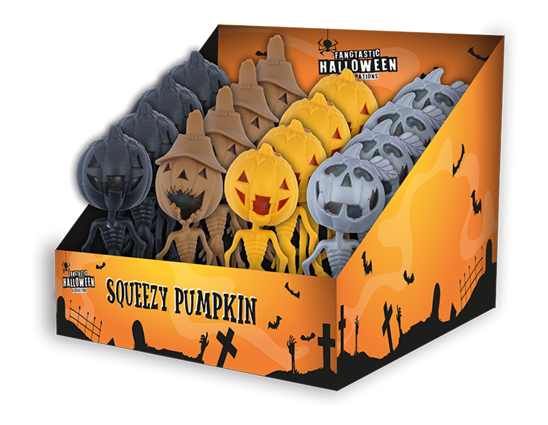 Wholesale Halloween Squeeze Pumpkin Toy with Beads PDQ