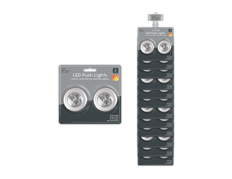 Wholesale LED Push Lights 2pk With Clip Strip