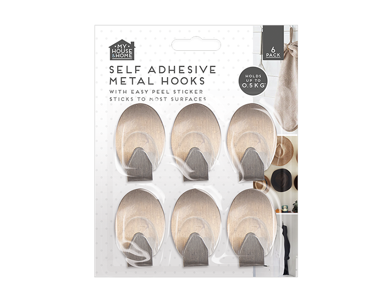 Metal SelfAdhesive Hooks 6pk
