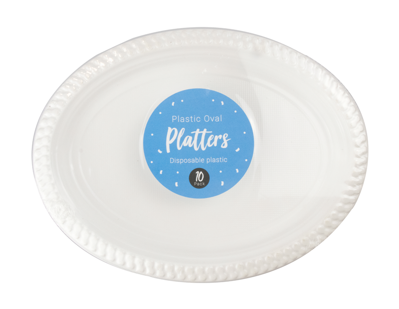 White Plastic Oval Platters - 10 Pack