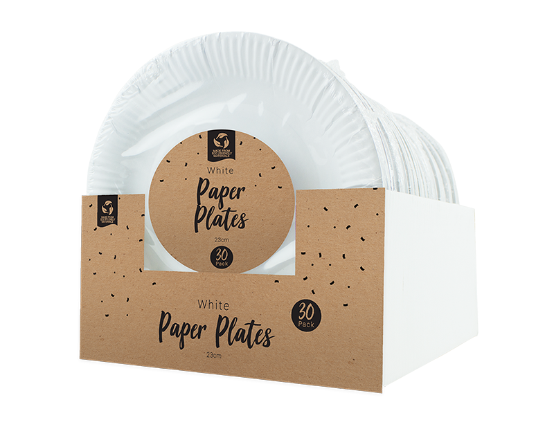 White paper plates 23cm 30pk PDQ