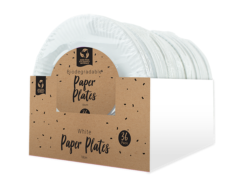 White paper plates 18cm 36pk PDQ
