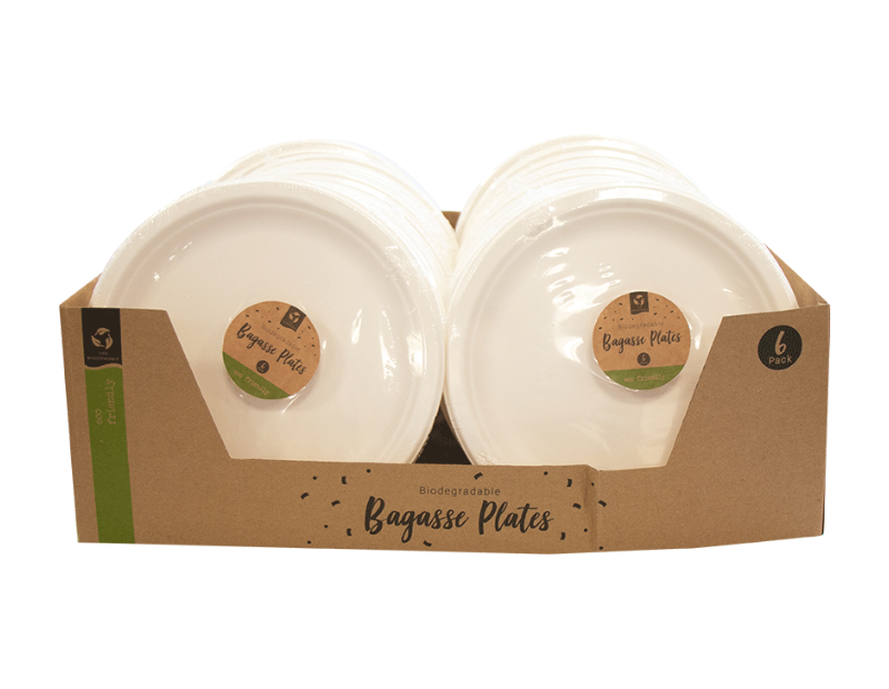 Biodegradable Bagasse Plates 22cm - 6 Pack