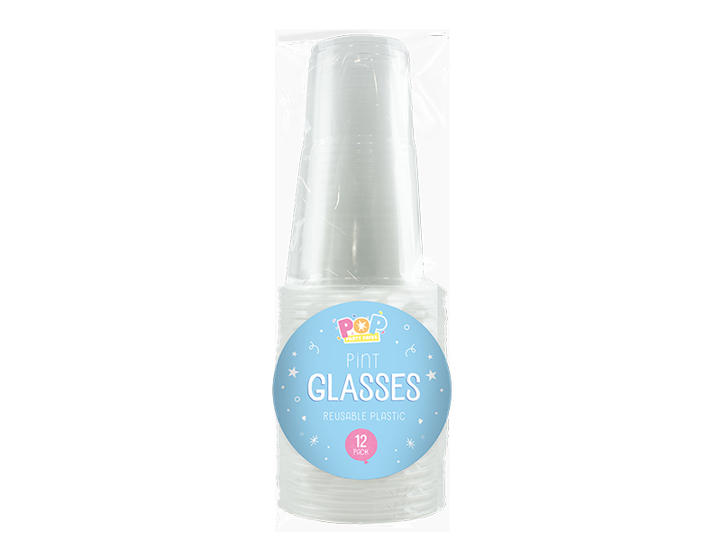 Disposable Plastic Pint Glasses 12pk